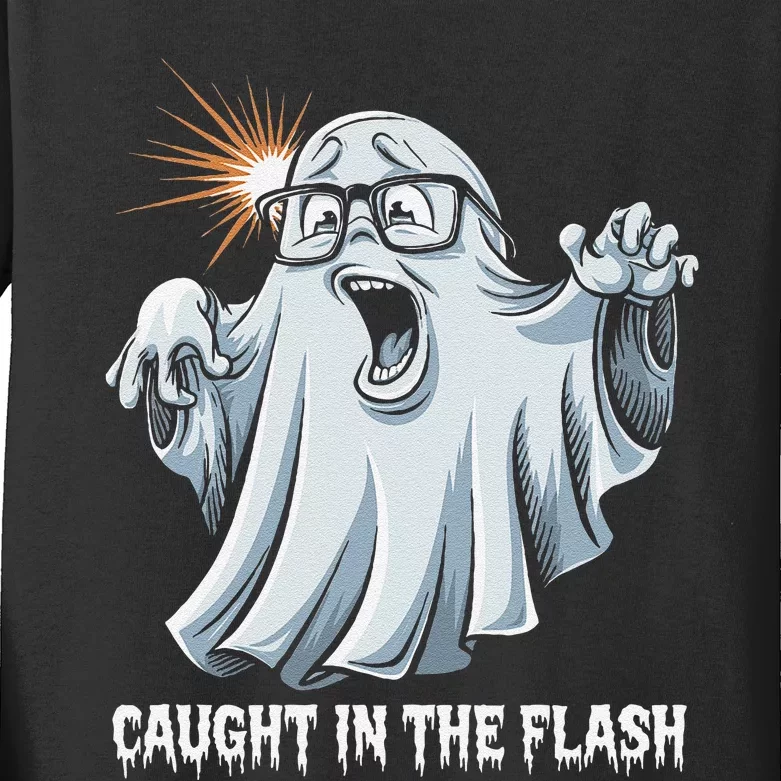 Caught In The Flash Funny Ghost Design For Halloween Fans Kids Long Sleeve Shirt