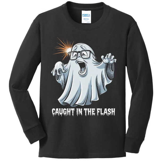 Caught In The Flash Funny Ghost Design For Halloween Fans Kids Long Sleeve Shirt