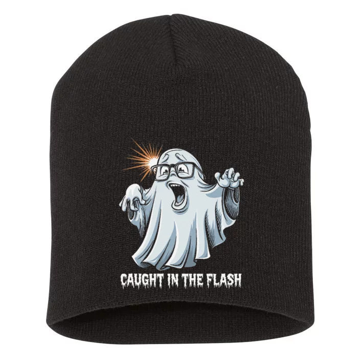 Caught In The Flash Funny Ghost Design For Halloween Fans Short Acrylic Beanie