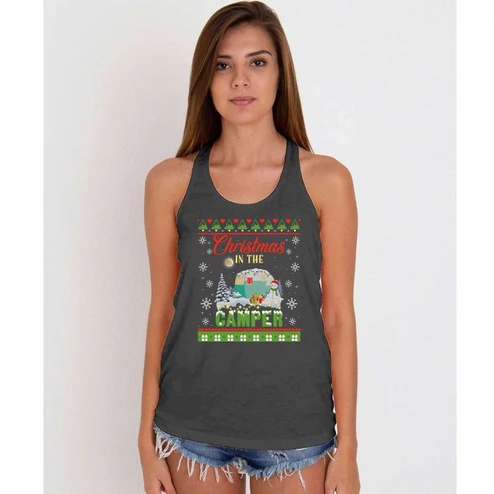 Christmas In The Camper Family Funny Camping Lover Xmas Trip Gift Women's Knotted Racerback Tank