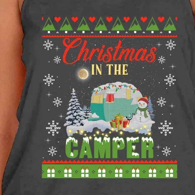 Christmas In The Camper Family Funny Camping Lover Xmas Trip Gift Women's Knotted Racerback Tank