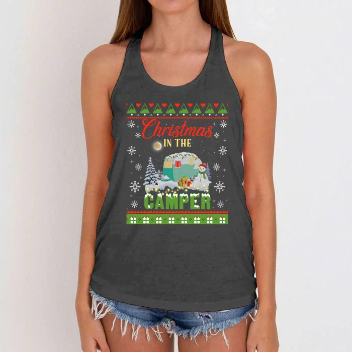 Christmas In The Camper Family Funny Camping Lover Xmas Trip Gift Women's Knotted Racerback Tank