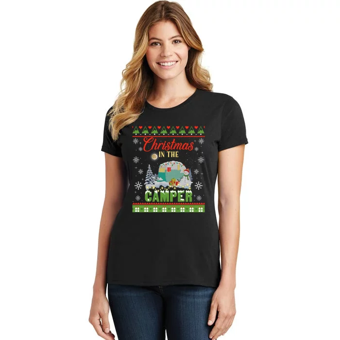 Christmas In The Camper Family Funny Camping Lover Xmas Trip Gift Women's T-Shirt