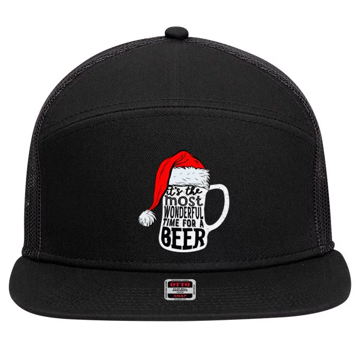 Christmas Its The Most Wonderful Time For A Beer Santa Xmas 7 Panel Mesh Trucker Snapback Hat