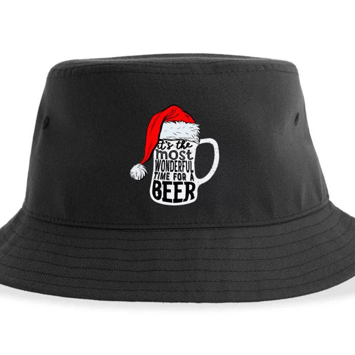 Christmas Its The Most Wonderful Time For A Beer Santa Xmas Sustainable Bucket Hat