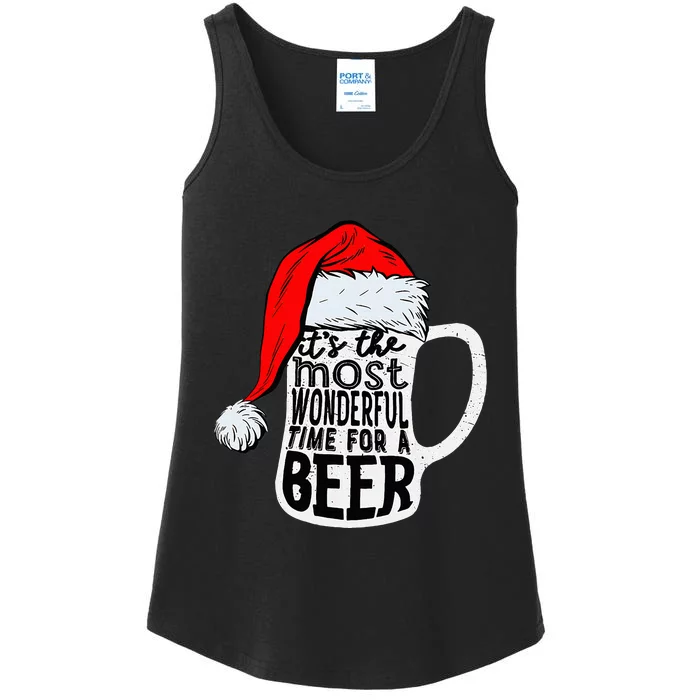 Christmas Its The Most Wonderful Time For A Beer Santa Xmas Ladies Essential Tank