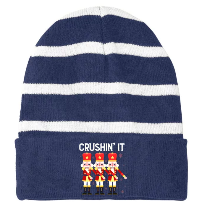 Crushin' It The Christmas Retro Holiday Cute Nutcracker Xmas Striped Beanie with Solid Band