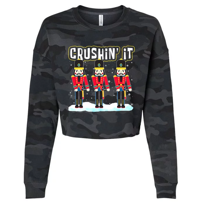 Crushin' It The Christmas Retro Holiday Cute Nutcracker Xmas Cropped Pullover Crew