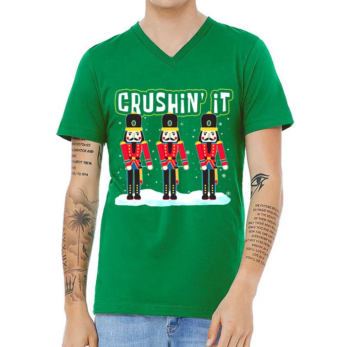 Crushin' It The Christmas Retro Holiday Cute Nutcracker Xmas V-Neck T-Shirt