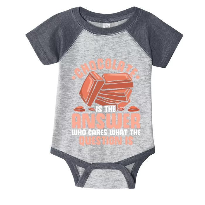 Chocolate Is The Answer Who Cares What The Question Is Infant Baby Jersey Bodysuit