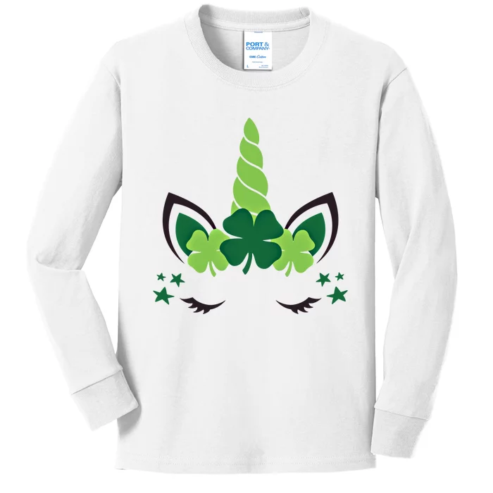 Cute Irish Unicorn Face St PatrickS Day Gift Kids Long Sleeve Shirt