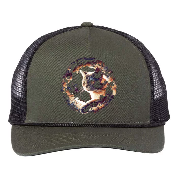 Cat In Universe Space Cat Retro Rope Trucker Hat Cap