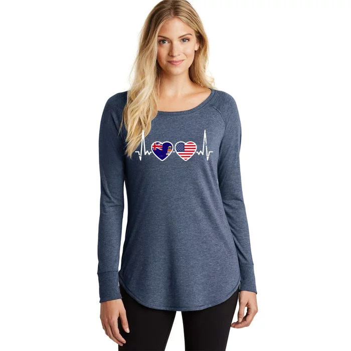 Cayman Islands USA Heartbeat Flag Women's Perfect Tri Tunic Long Sleeve Shirt