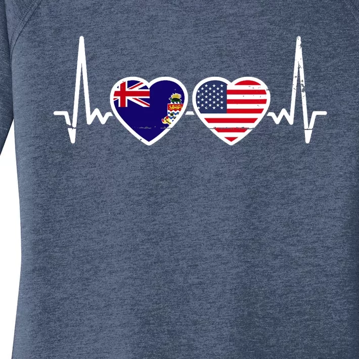 Cayman Islands USA Heartbeat Flag Women's Perfect Tri Tunic Long Sleeve Shirt