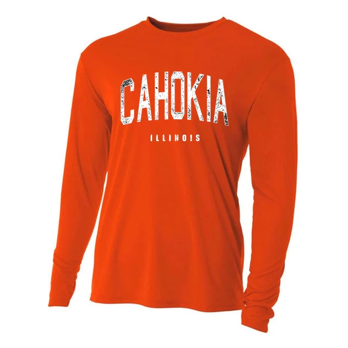 Cahokia Illinois Vintage Logo Cooling Performance Long Sleeve Crew