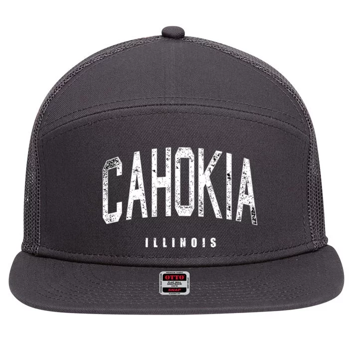 Cahokia Illinois Vintage Logo 7 Panel Mesh Trucker Snapback Hat