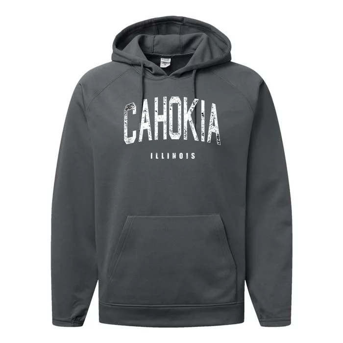 Cahokia Illinois Vintage Logo Performance Fleece Hoodie