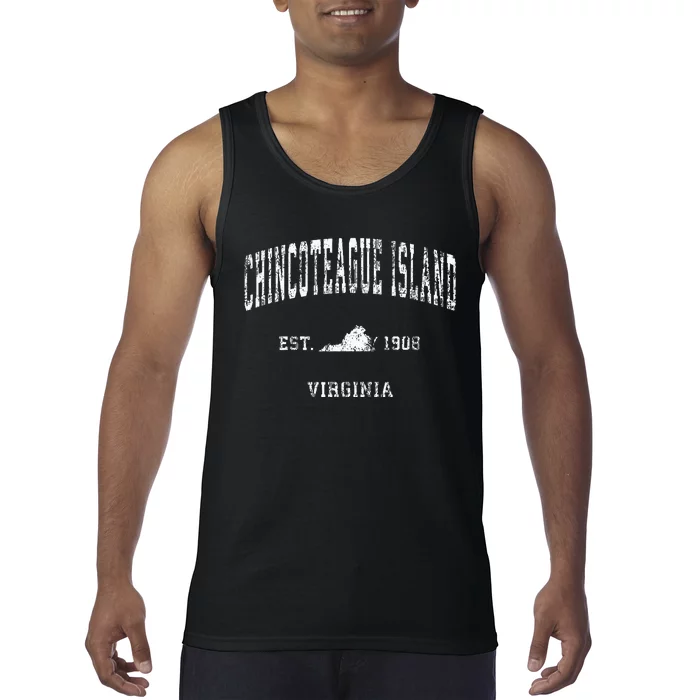 Chincoteague Island Virginia VA Vintage Athletic Sports Desi Tank Top