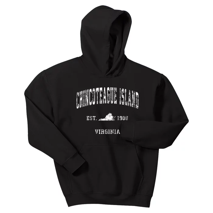 Chincoteague Island Virginia VA Vintage Athletic Sports Desi Kids Hoodie