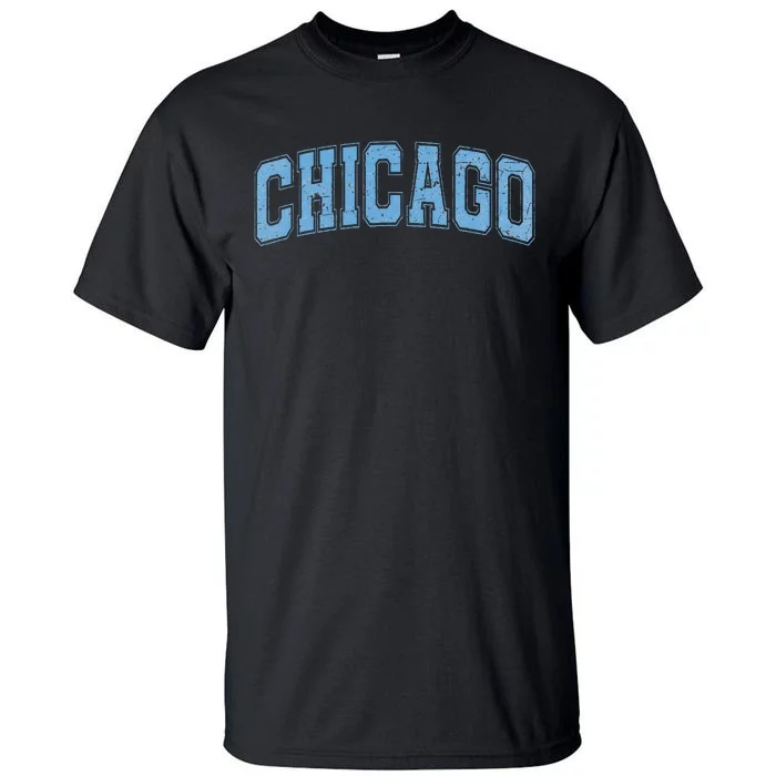 Chicago Il Vintage Sports Sky Blue Retro Varsity Text Tall T-Shirt