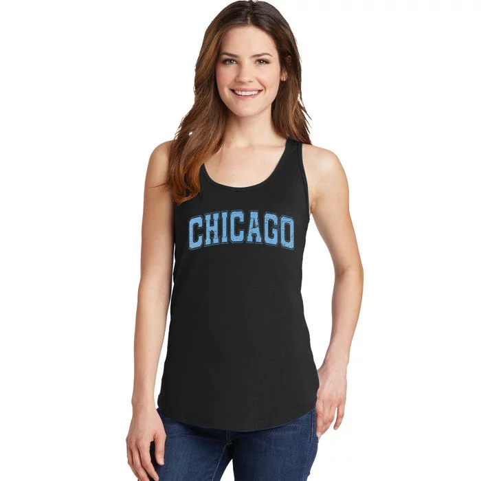 Chicago Il Vintage Sports Sky Blue Retro Varsity Text Ladies Essential Tank