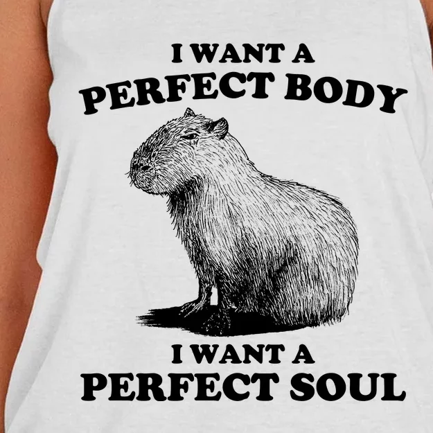 Capybara I Want A Perfect Body I Wan A Perfect Soul Women's Knotted Racerback Tank