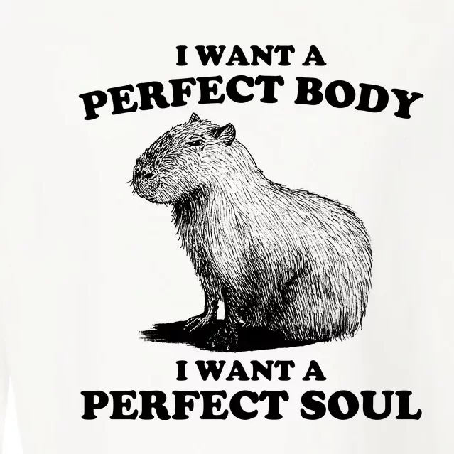 Capybara I Want A Perfect Body I Wan A Perfect Soul Cropped Pullover Crew