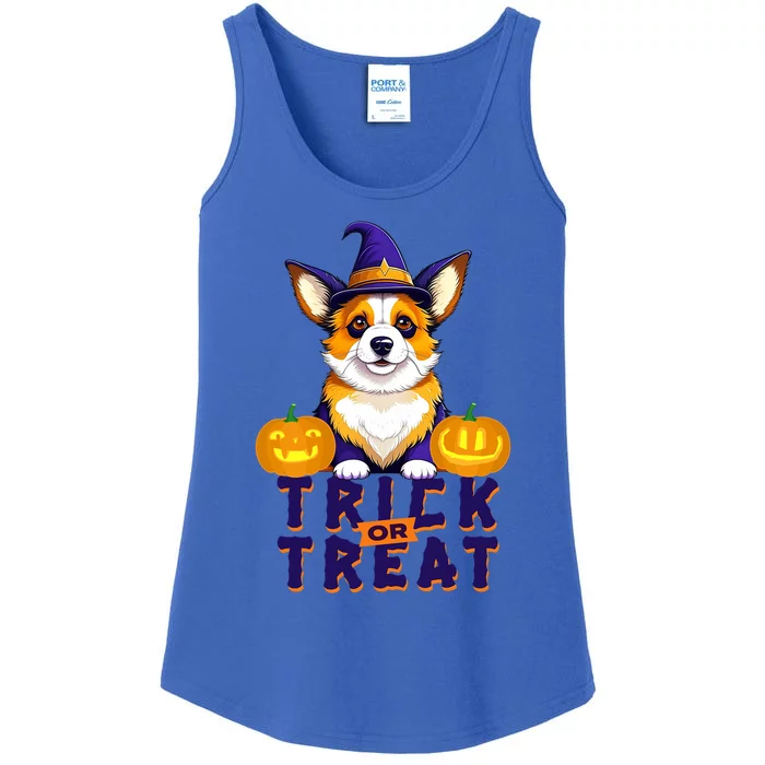 Corgi In Witch Hat Trick Or Treat Pumpkins Dog Halloween Gift Ladies Essential Tank