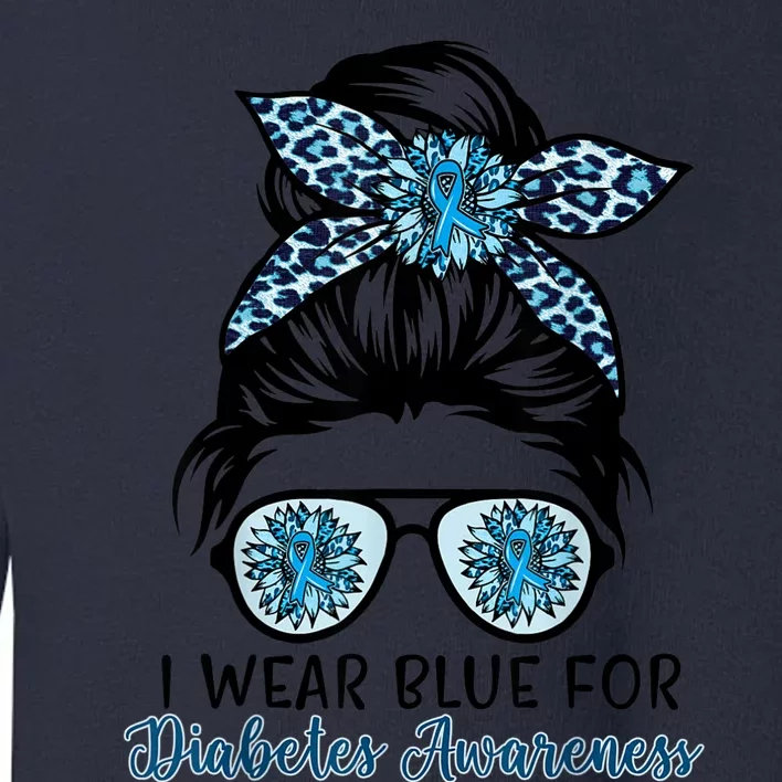 Cute I Wear Blue For Diabetes Awareness, Leopard Messy Bun Toddler Sweatshirt