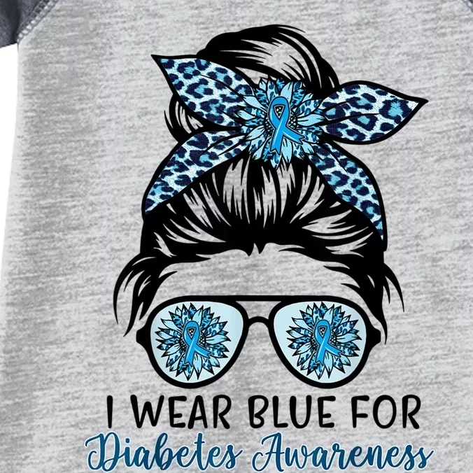 Cute I Wear Blue For Diabetes Awareness, Leopard Messy Bun Infant Baby Jersey Bodysuit