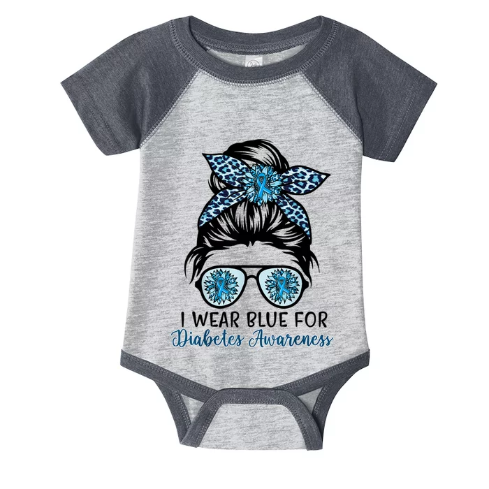 Cute I Wear Blue For Diabetes Awareness, Leopard Messy Bun Infant Baby Jersey Bodysuit