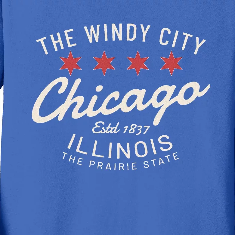 Chicago Illinois Windy City Estd 1837 Prairie State Souvenir Kids Long Sleeve Shirt