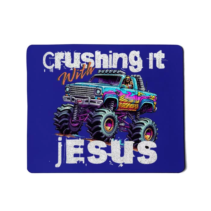 Crushing It With Jesus Christian Monster Truck Jesus Mousepad