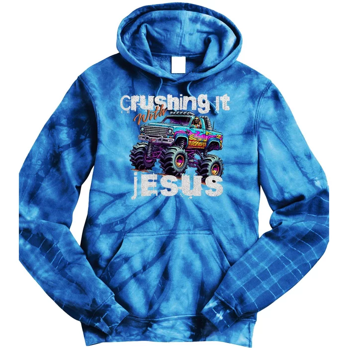 Crushing It With Jesus Christian Monster Truck Jesus Tie Dye Hoodie