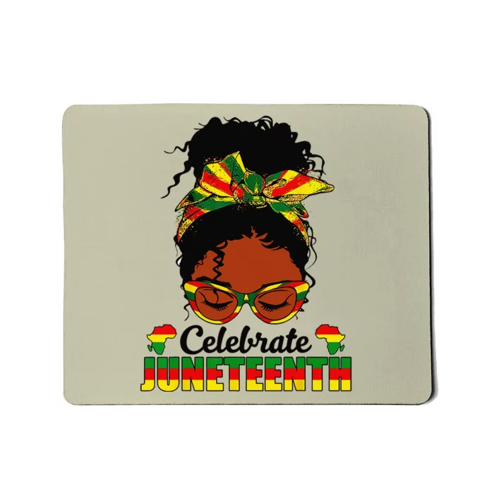 Celebrate Juneteenth 1865 Messy Bun Glasses Black Wo Mousepad