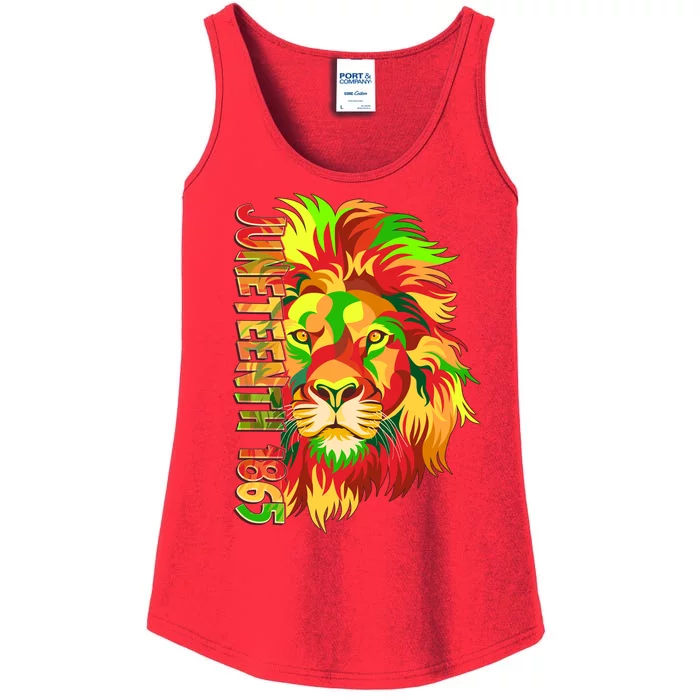 Cool Juneteenth 1865 Lion Head Face Ladies Essential Tank