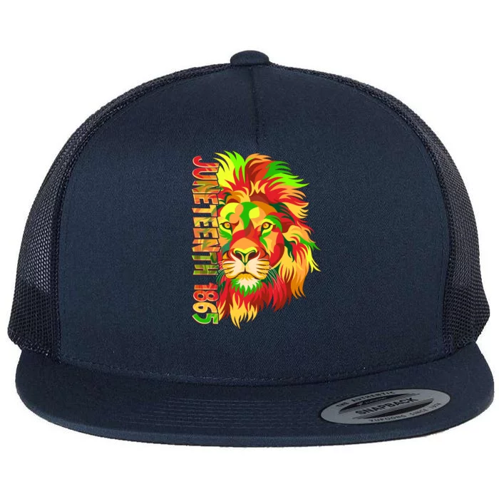 Cool Juneteenth 1865 Lion Head Face Flat Bill Trucker Hat