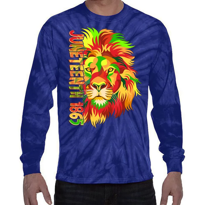 Cool Juneteenth 1865 Lion Head Face Tie-Dye Long Sleeve Shirt