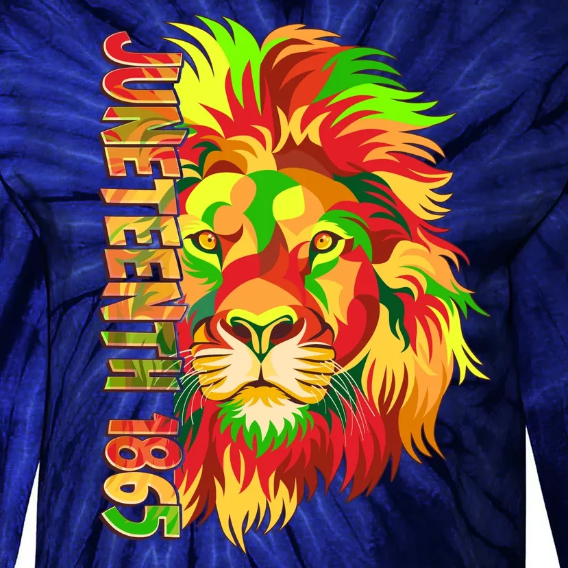 Cool Juneteenth 1865 Lion Head Face Tie-Dye Long Sleeve Shirt