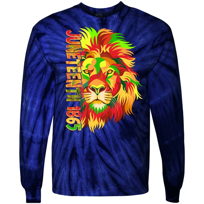 Cool Juneteenth 1865 Lion Head Face Tie-Dye Long Sleeve Shirt