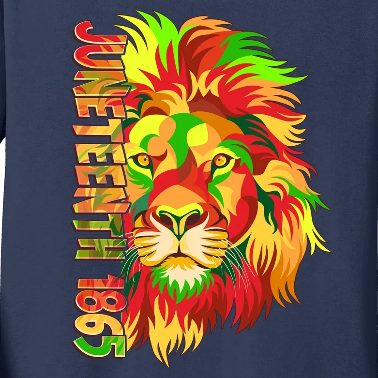 Cool Juneteenth 1865 Lion Head Face Kids Long Sleeve Shirt