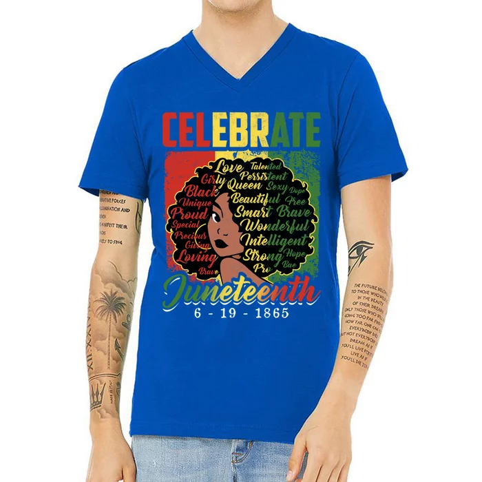 Celebrate Juneteenth 1865 Black History Month Afro Gift V-Neck T-Shirt