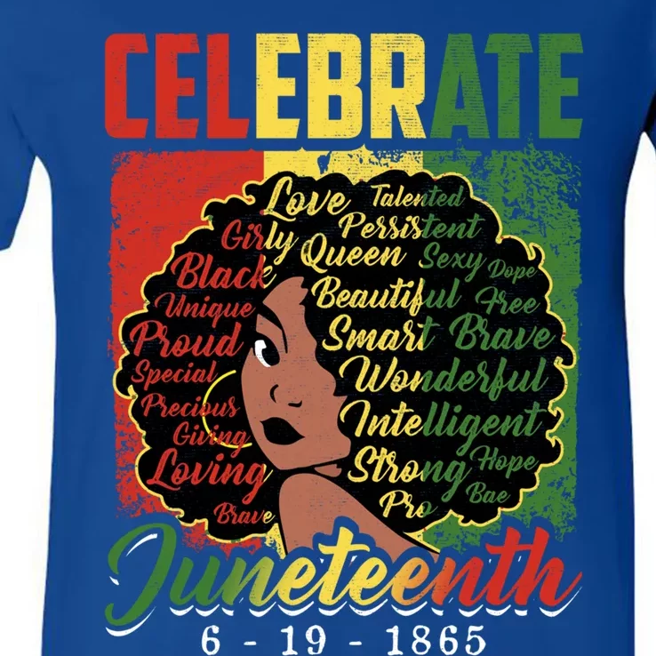 Celebrate Juneteenth 1865 Black History Month Afro Gift V-Neck T-Shirt