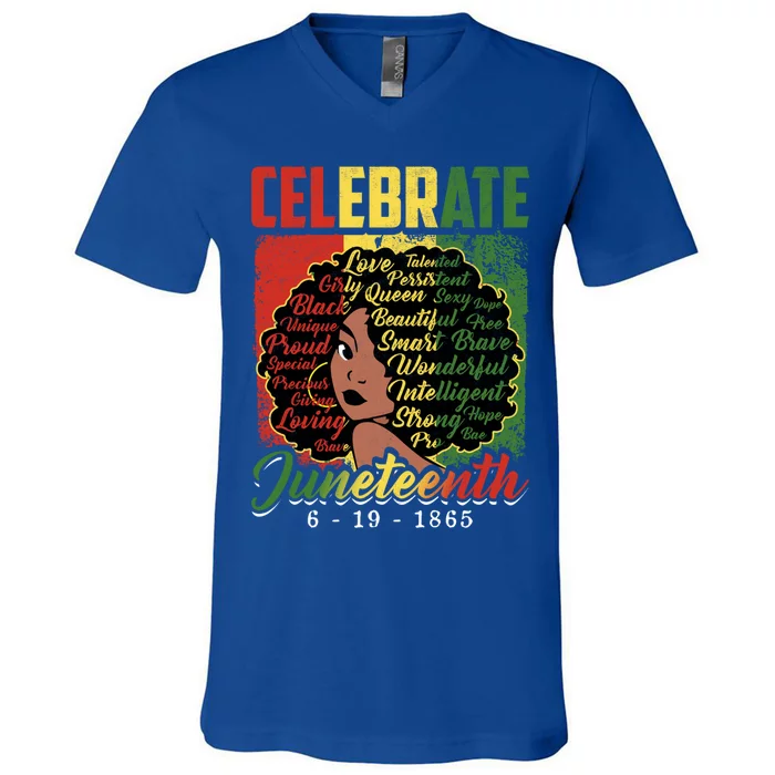 Celebrate Juneteenth 1865 Black History Month Afro Gift V-Neck T-Shirt