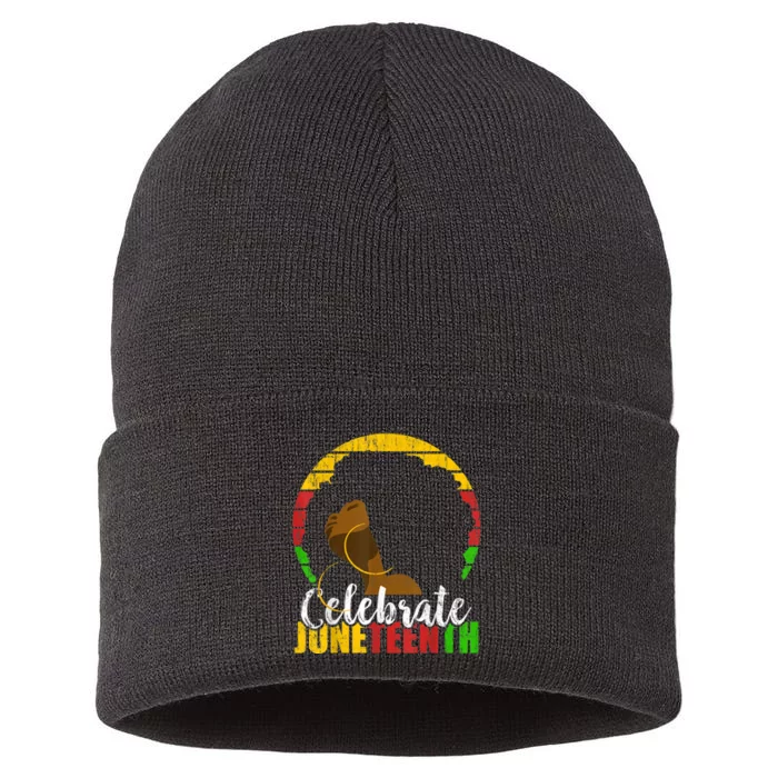 Celebrate Juneteenth Afro Woman Retro African Colors Gift Sustainable Knit Beanie