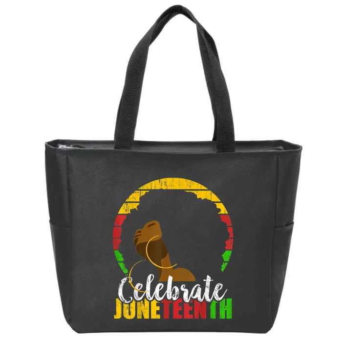 Celebrate Juneteenth Afro Woman Retro African Colors Gift Zip Tote Bag