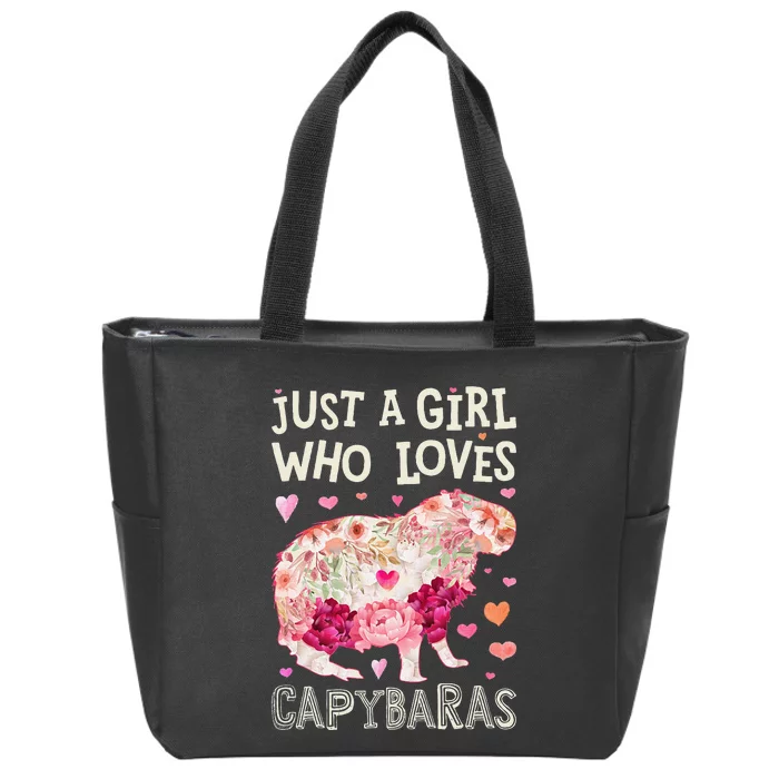 Capybara Just A  Who Loves Capybaras Flower  Floral Zip Tote Bag