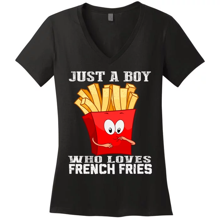 Cute Just A Boy Who Loves French Fries Women's V-Neck T-Shirt