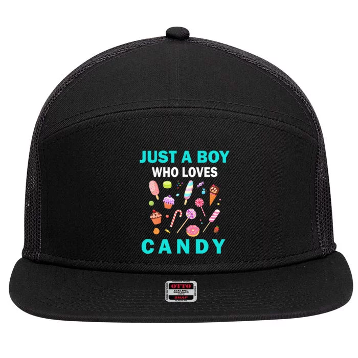 Cute Just A Boy Who Loves Candy Sweets 7 Panel Mesh Trucker Snapback Hat