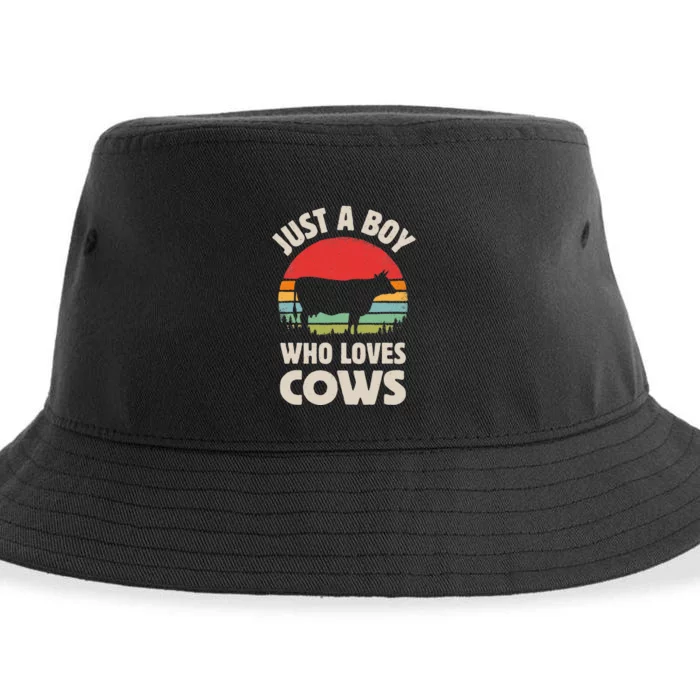 Cow Just A Who Loves Retro Farm Animal Farmer Sunset Sustainable Bucket Hat